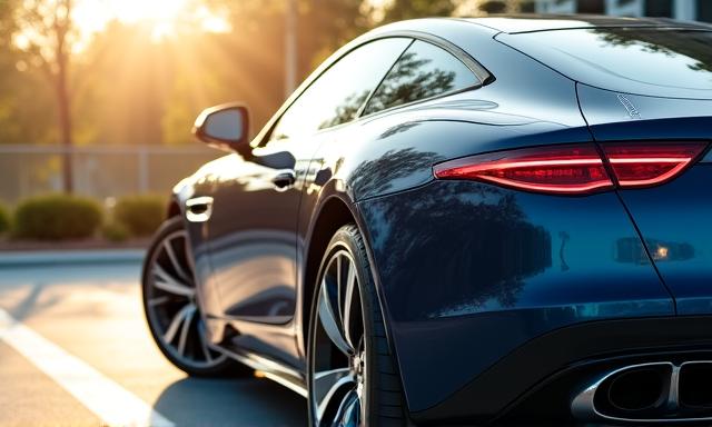 Luxury vehicle receiving a detailed hand wash in a professional office parking setting
