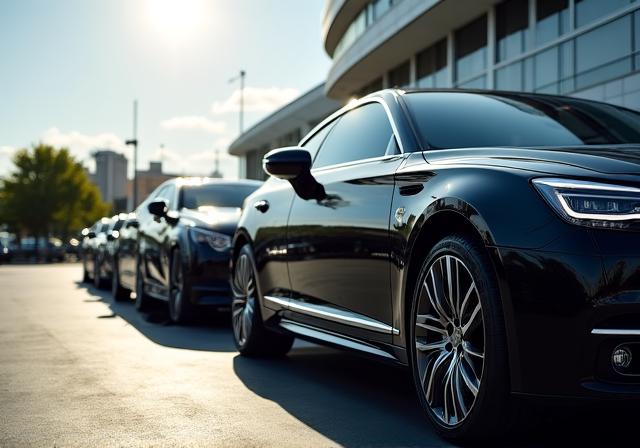 Executive vehicles clean and shiny at a corporate office park in New York