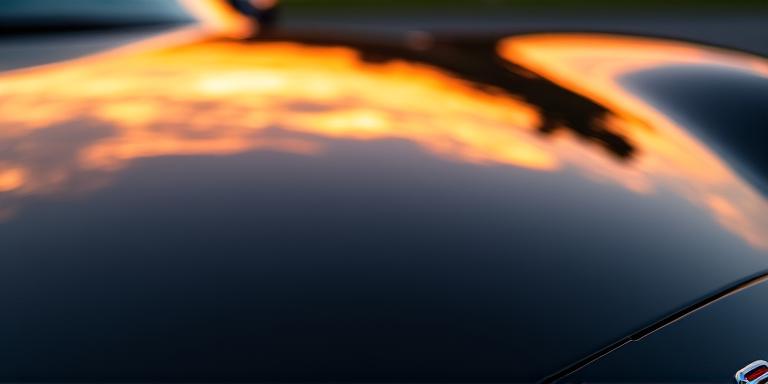 Close up of a glossy car hood reflecting the sky perfectly after a professional detail